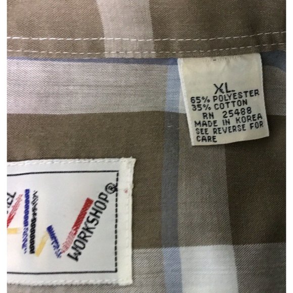 Apparel Workshop Mens XL Casual Button Front Shirt Short Sleeve Tan Plaid - Picture 4 of 5
